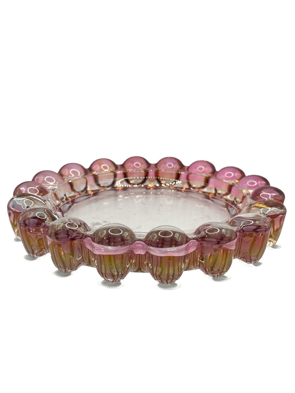 Vintage Pink Glass Ashtray, Boopie Bubble Glass , Ring Dish, 7” diameter